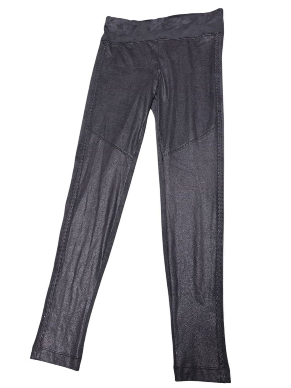 Hale Bob black faux suede whipstitch side hem leggings